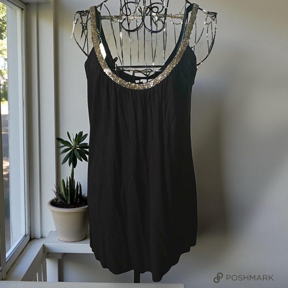 💖 Matty M Black Gold Beaded Tunic Top 💖